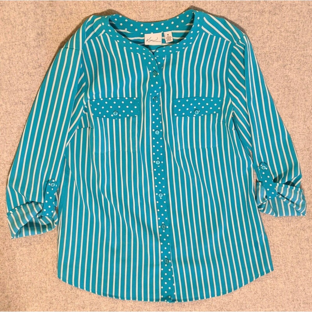 🦋 Kim Rogers Women’s 3/4 Sleeve Blouse Button Front Teal Size Medium